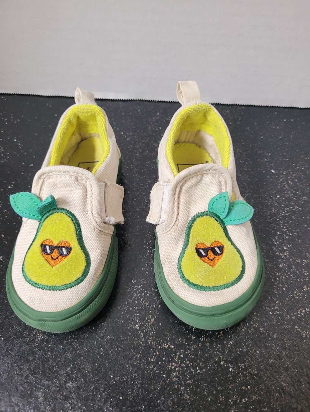 Vans Kids Cream Canvas Slip-On Sneakers with Green Avocado Patches